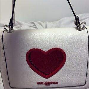 Karl Lagerfeld White Bag with Red Heart Accent